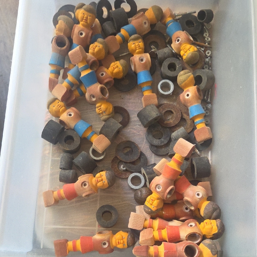 Wooden Toy Figures Set with Blue and Yellow Accents